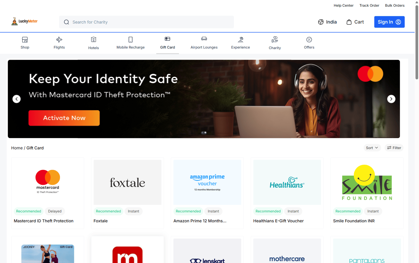 LuckyMeter Rewards Store, powered by Xoxoday — live gift card catalog